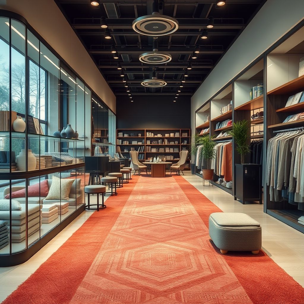 Une personne en boutique sélectionne soigneusement un tapis haut de gamme, illustrant l’attention portée à la qualité et au design dans notre offre.