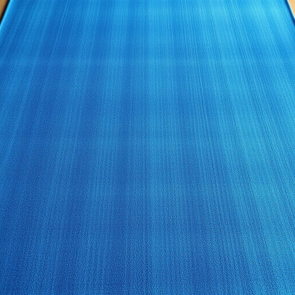 Gros plan sur un tapis luxueux bleu vibrant, soulignant la finesse des fibres et la qualité exceptionnelle du produit.